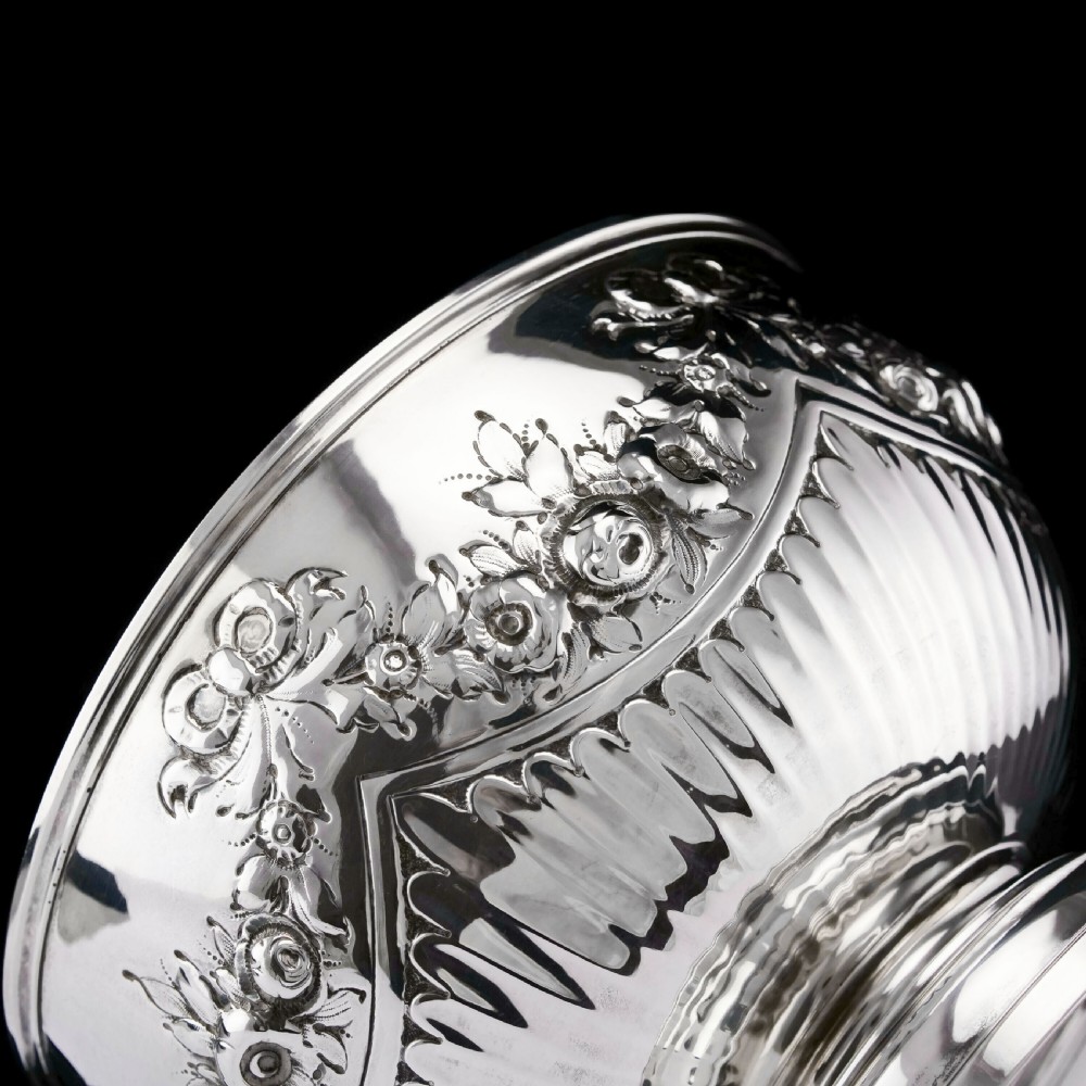 Antique Solid Silver Bowl with Victorian Decorations - Charles Stuart Harris 1895 View VII
