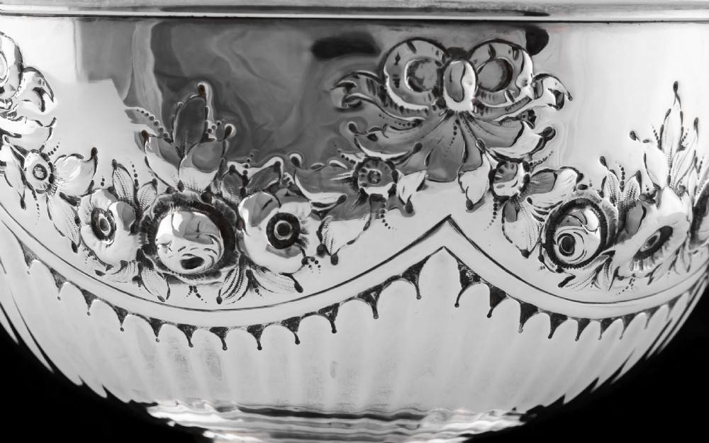 Antique Solid Silver Bowl with Victorian Decorations - Charles Stuart Harris 1895 View IX