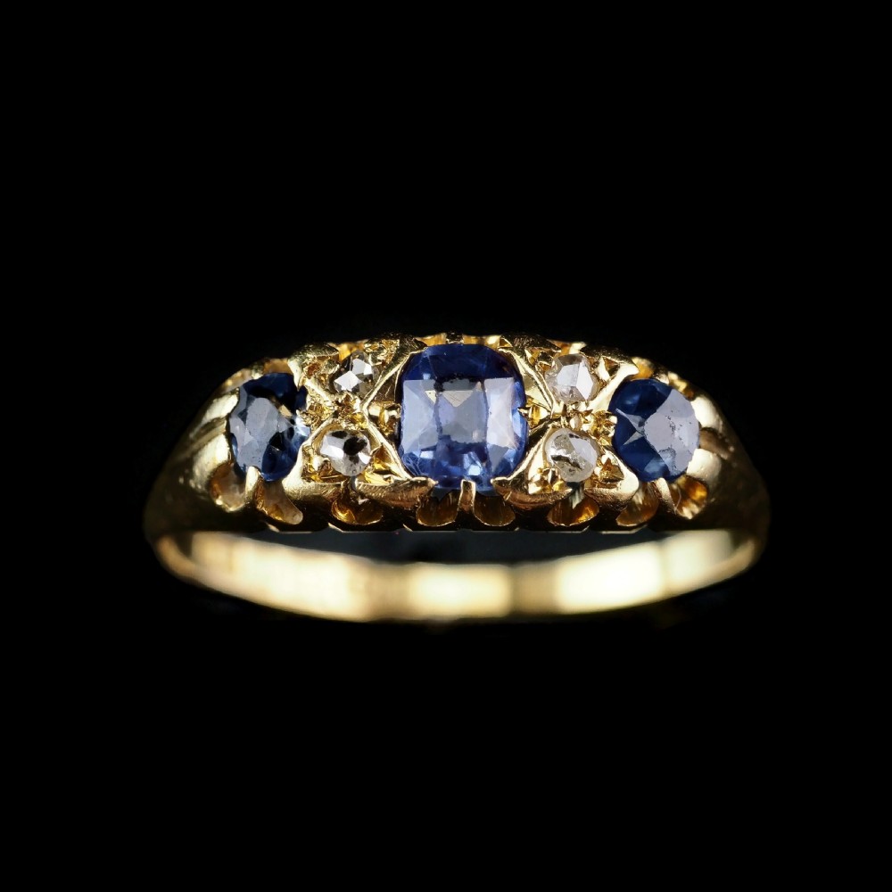 Antique Victorian 18K Gold Sapphire & Diamond Ring - Birmingham 1857