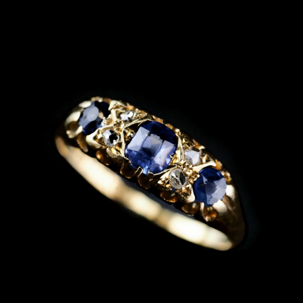 Antique Victorian 18K Gold Sapphire & Diamond Ring - Birmingham 1857 View II