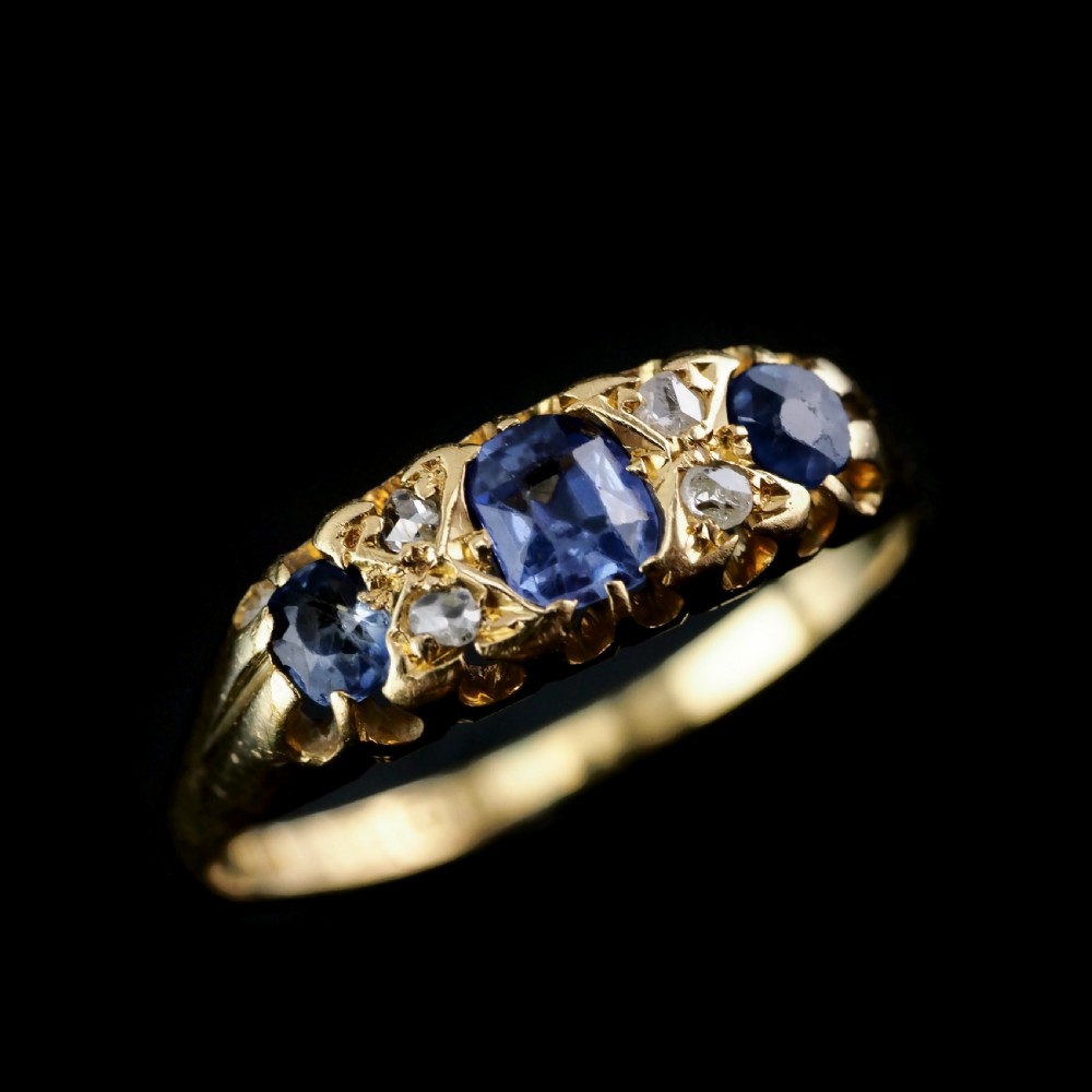 Antique Victorian 18K Gold Sapphire & Diamond Ring - Birmingham 1857 View V