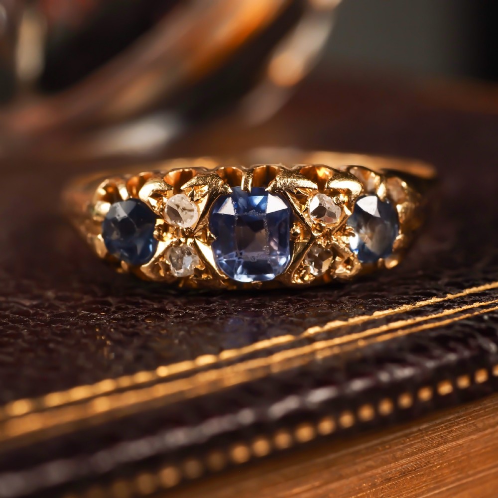 Antique Victorian 18K Gold Sapphire & Diamond Ring - Birmingham 1857 View VI