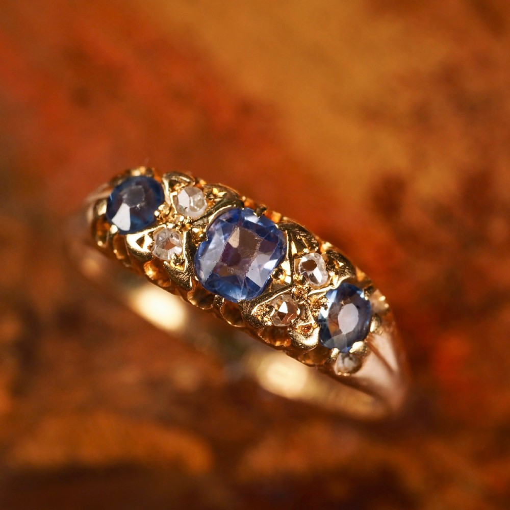 Antique Victorian 18K Gold Sapphire & Diamond Ring - Birmingham 1857 View VII