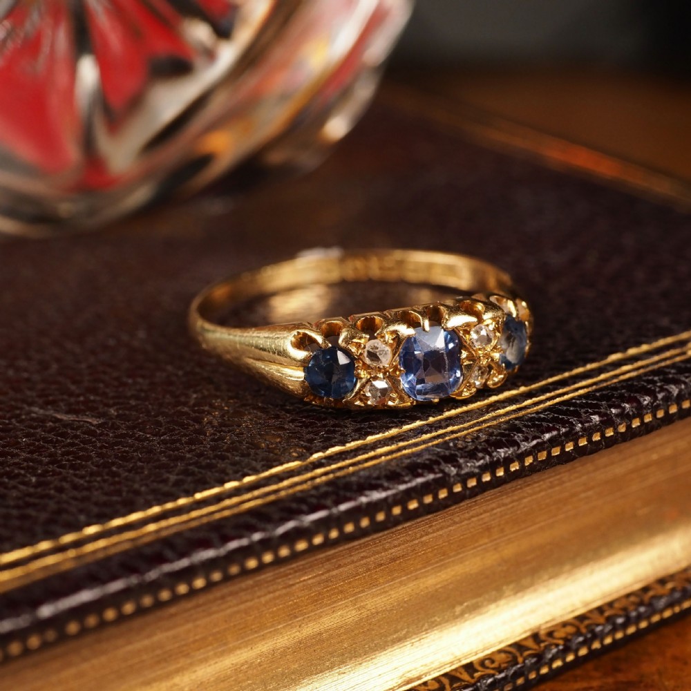 Antique Victorian 18K Gold Sapphire & Diamond Ring - Birmingham 1857 View VIII