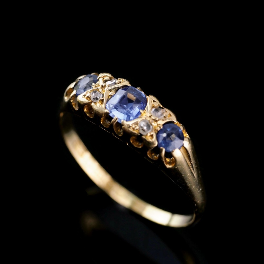 Antique Victorian 18K Gold Sapphire & Diamond Ring - Birmingham 1857 View IX