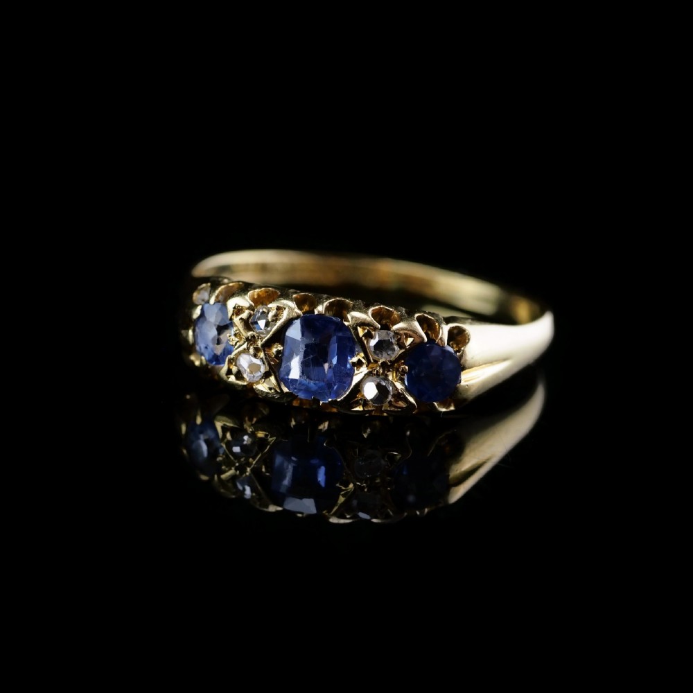 Antique Victorian 18K Gold Sapphire & Diamond Ring - Birmingham 1857 View XI