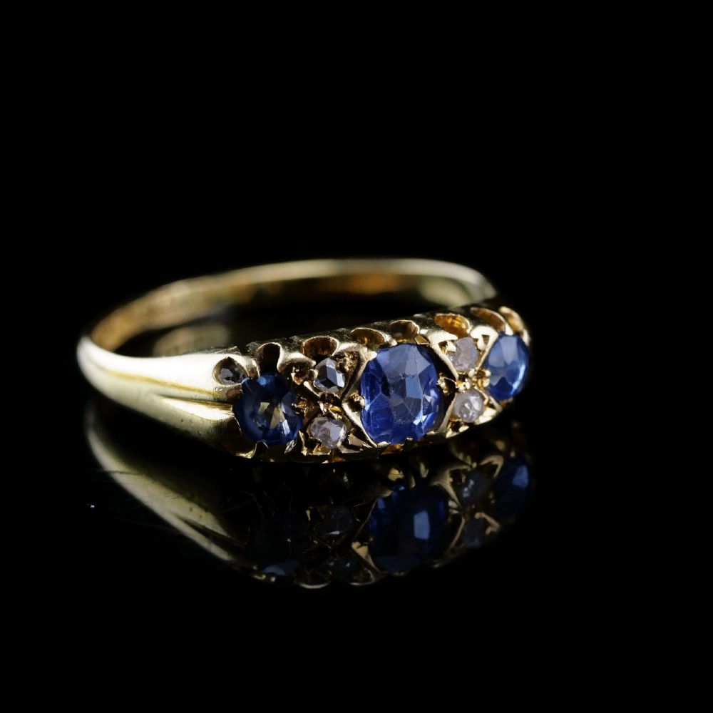 Antique Victorian 18K Gold Sapphire & Diamond Ring - Birmingham 1857 View XII