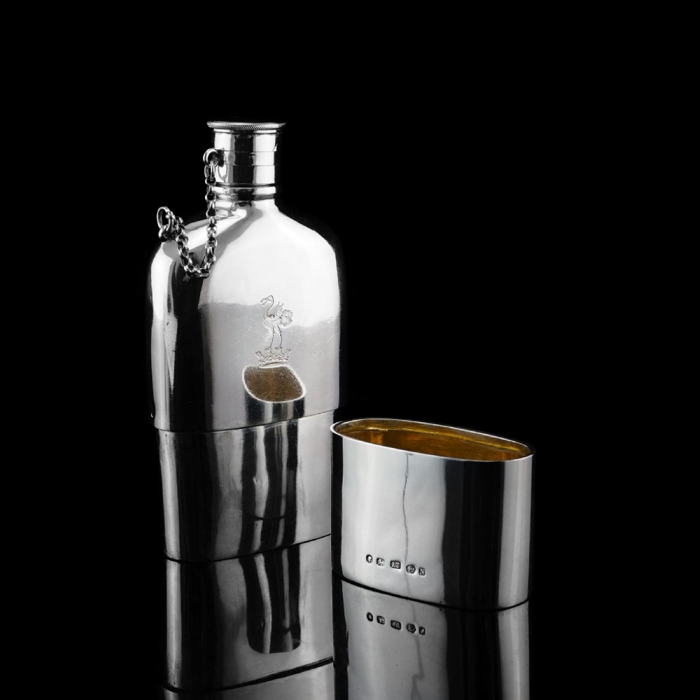 A Rare Victorian Solid Silver Hip Flask with Cup & Chain - Alfred Taylor 1862