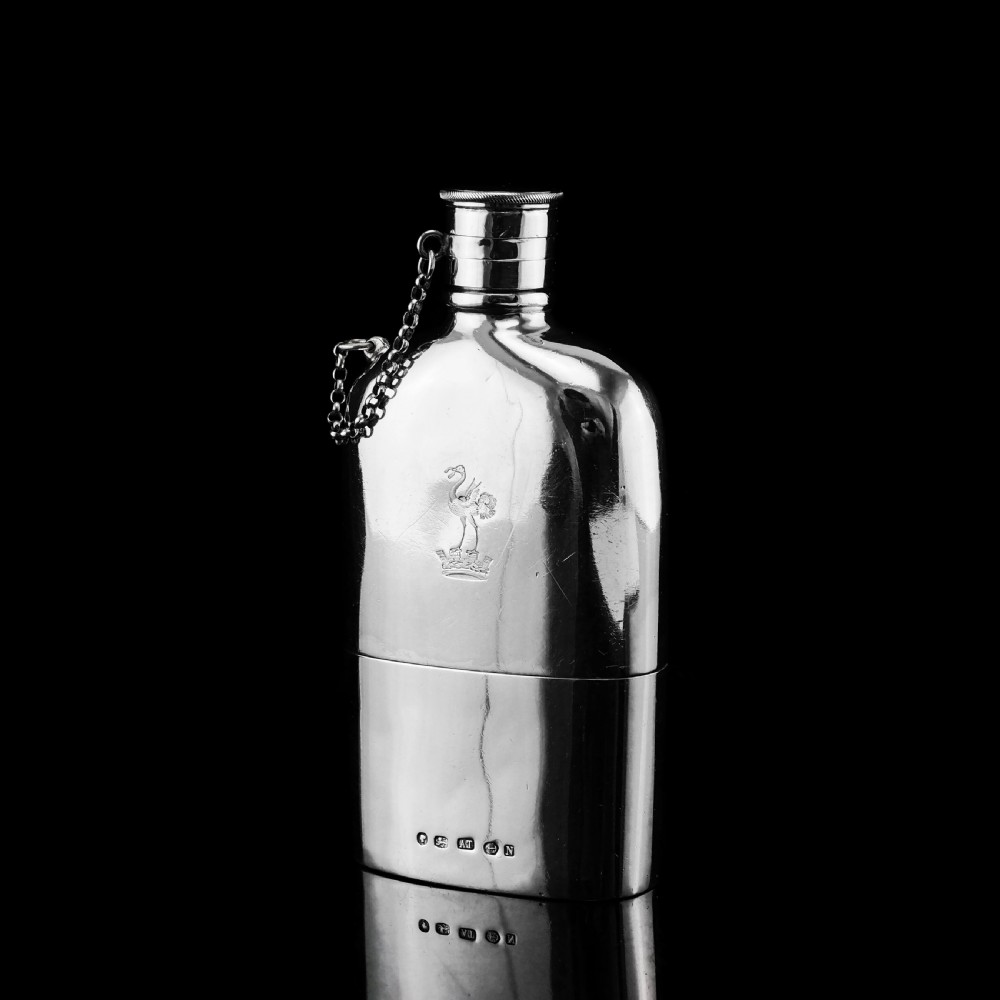 A Rare Victorian Solid Silver Hip Flask with Cup & Chain - Alfred Taylor 1862 View II