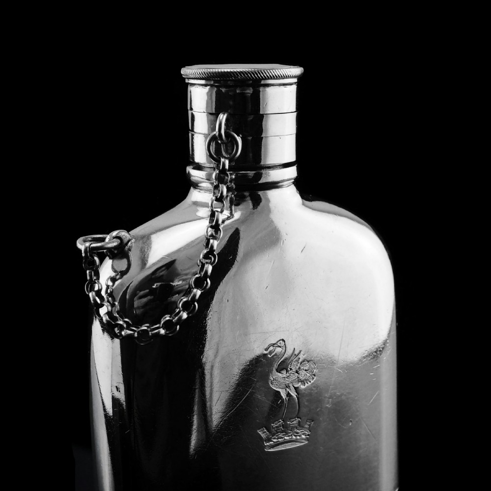 A Rare Victorian Solid Silver Hip Flask with Cup & Chain - Alfred Taylor 1862 View V