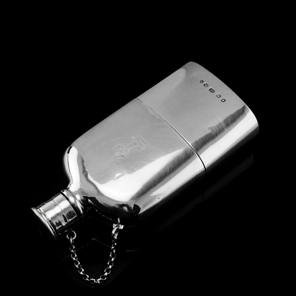 A Rare Victorian Solid Silver Hip Flask with Cup & Chain - Alfred Taylor 1862 View VII