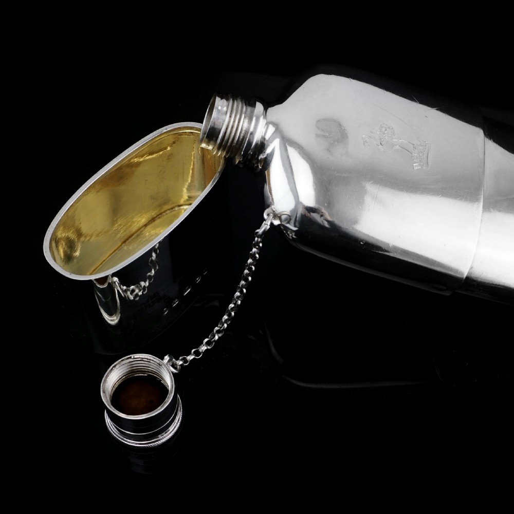 A Rare Victorian Solid Silver Hip Flask with Cup & Chain - Alfred Taylor 1862 View XIV