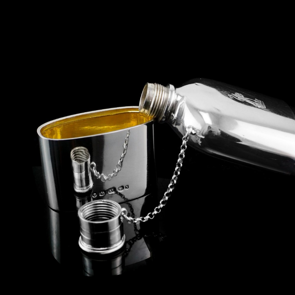 A Rare Victorian Solid Silver Hip Flask with Cup & Chain - Alfred Taylor 1862 View XVI