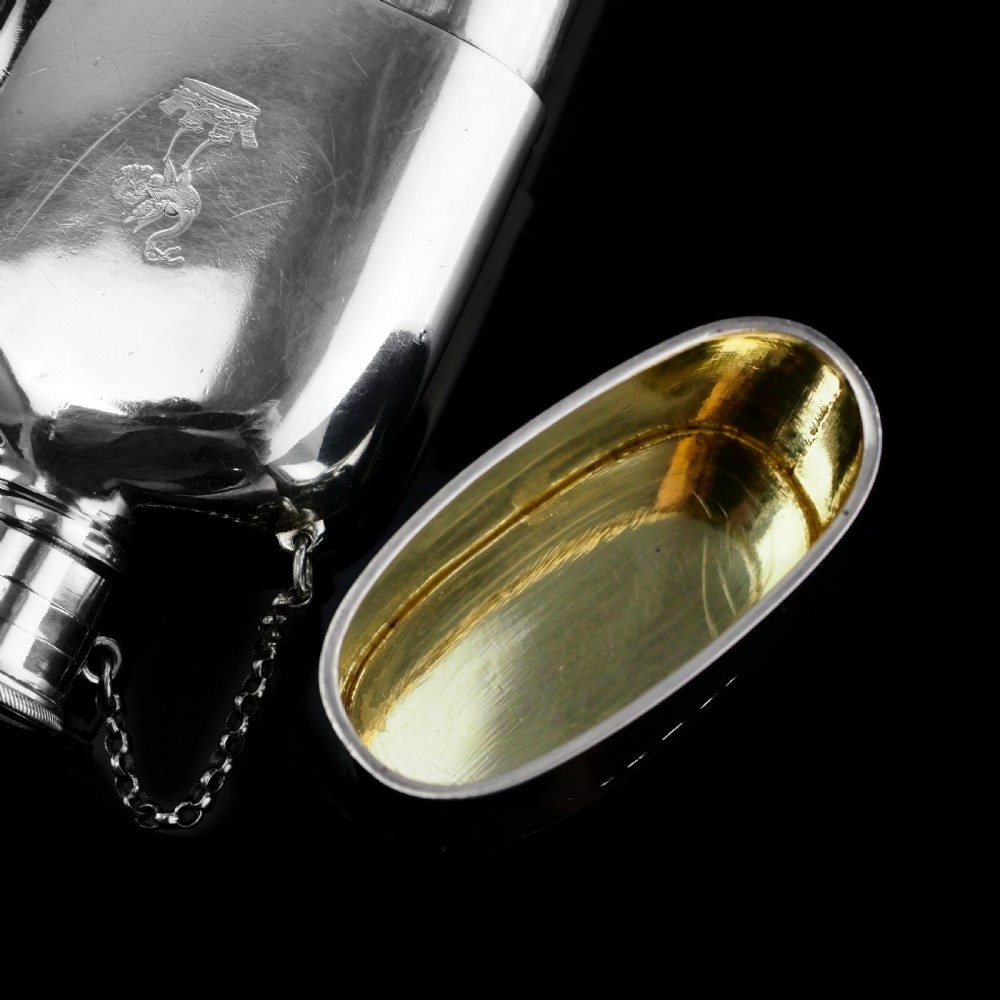 A Rare Victorian Solid Silver Hip Flask with Cup & Chain - Alfred Taylor 1862 View XVII