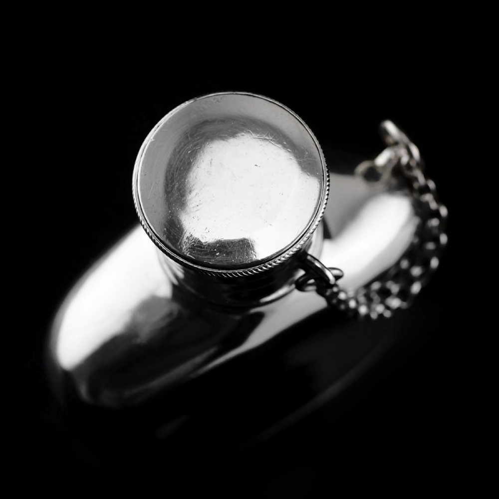 A Rare Victorian Solid Silver Hip Flask with Cup & Chain - Alfred Taylor 1862 View XX