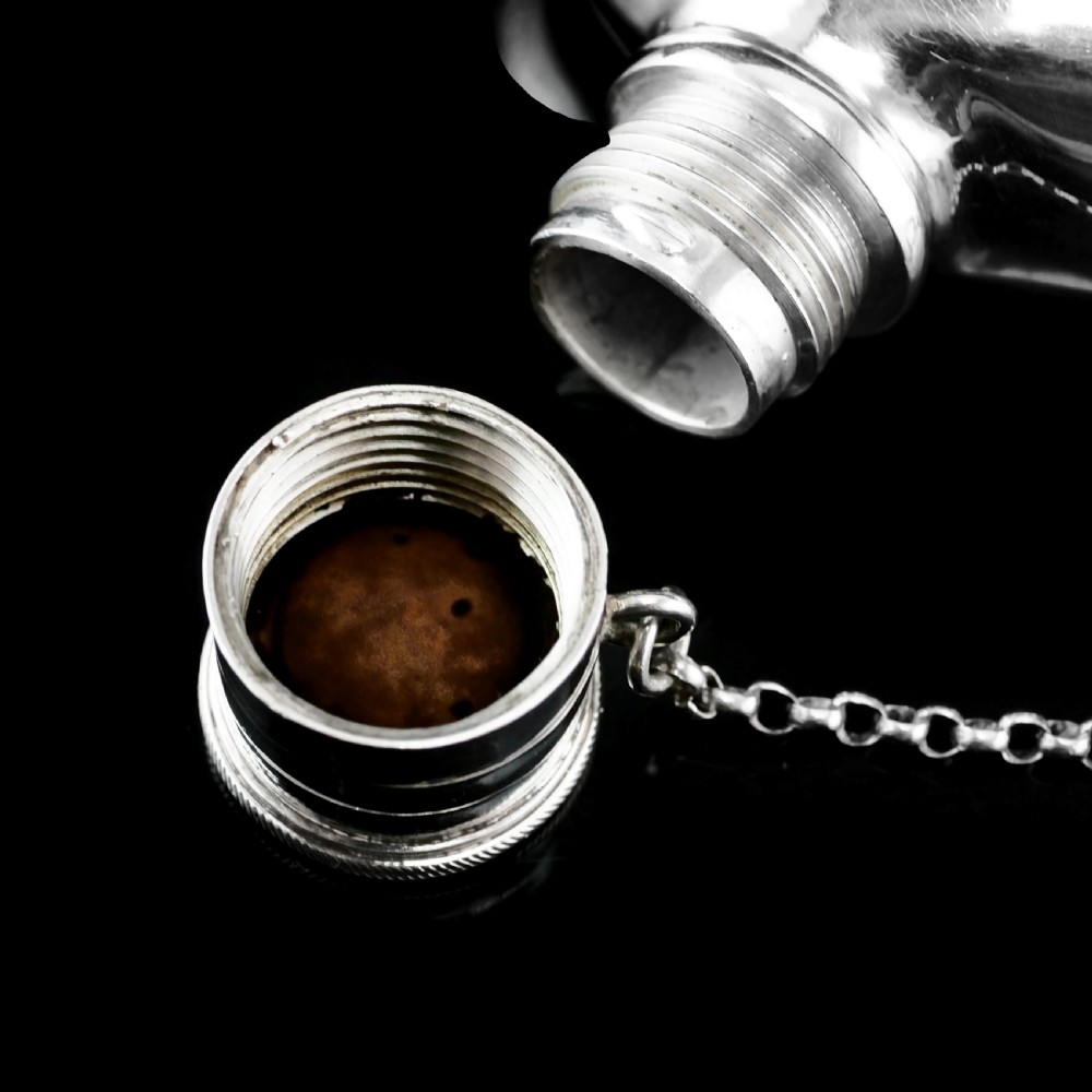 A Rare Victorian Solid Silver Hip Flask with Cup & Chain - Alfred Taylor 1862 View XXI