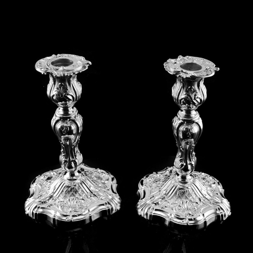 Magnificent Antique Solid Silver Pair of Rococo Candlesticks - 1890