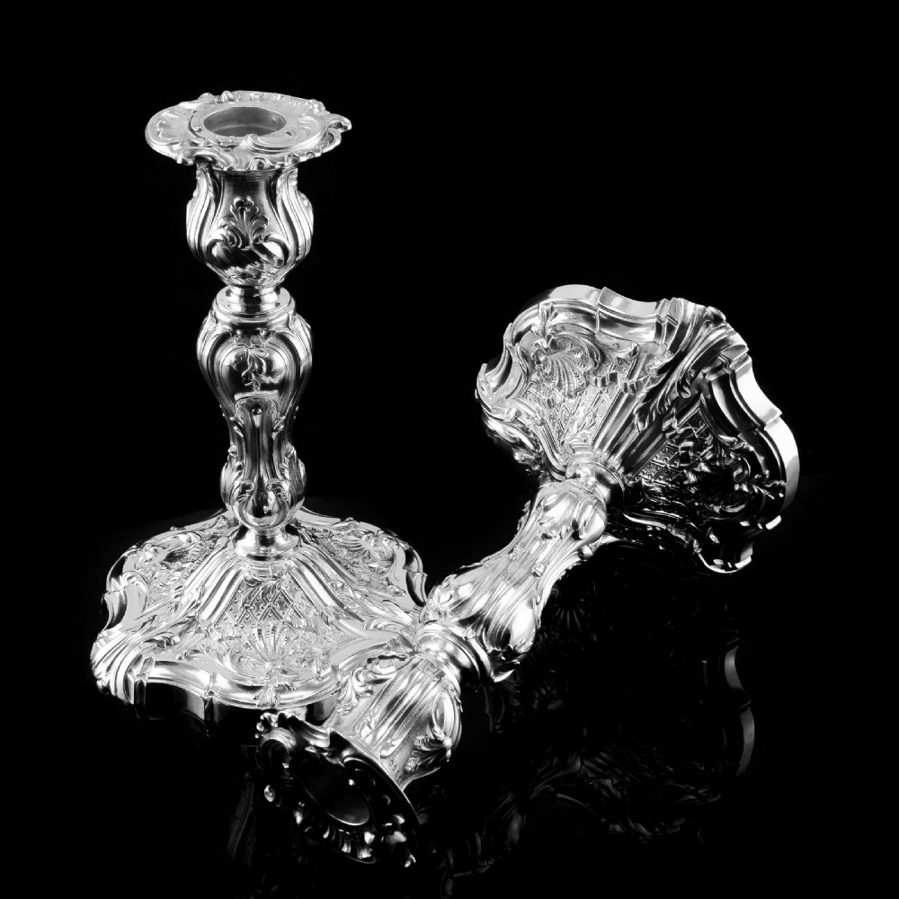 Magnificent Antique Solid Silver Pair of Rococo Candlesticks - 1890 View XVI