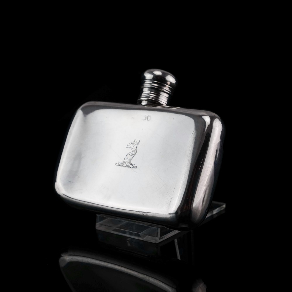 Antique Victorian Solid Silver Curved Hip Flask - London 1864 View II