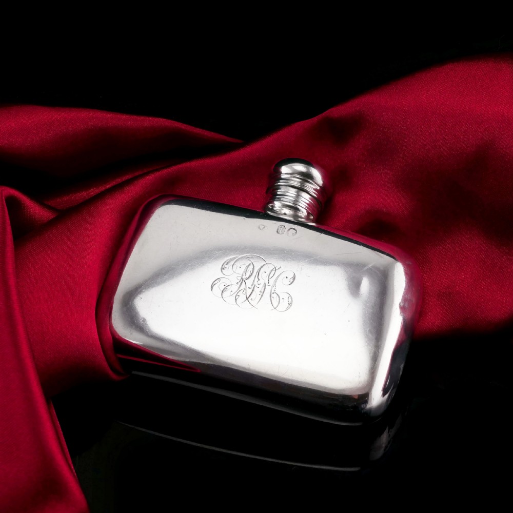 Antique Victorian Solid Silver Curved Hip Flask - London 1864 View V