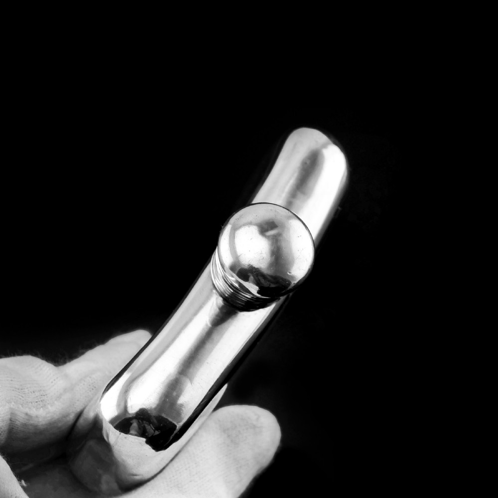 Antique Victorian Solid Silver Curved Hip Flask - London 1864 View X