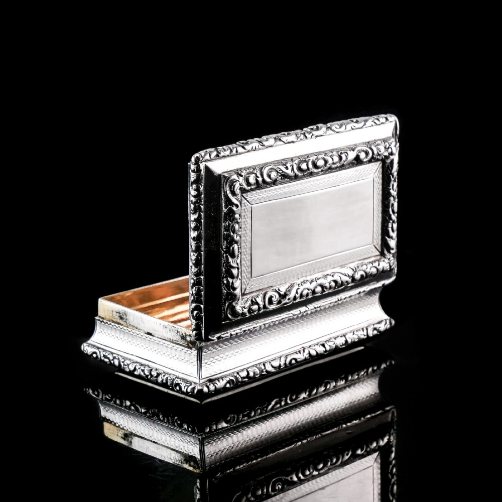 Antique Georgian Solid Silver Snuff Box with Beautiful Floral Border - Nathaniel Mills 1833