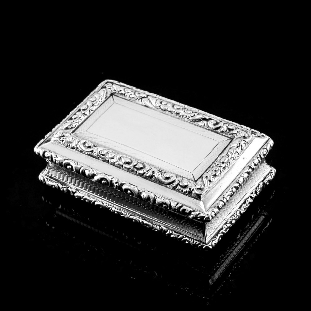 Antique Georgian Solid Silver Snuff Box with Beautiful Floral Border - Nathaniel Mills 1833 View II