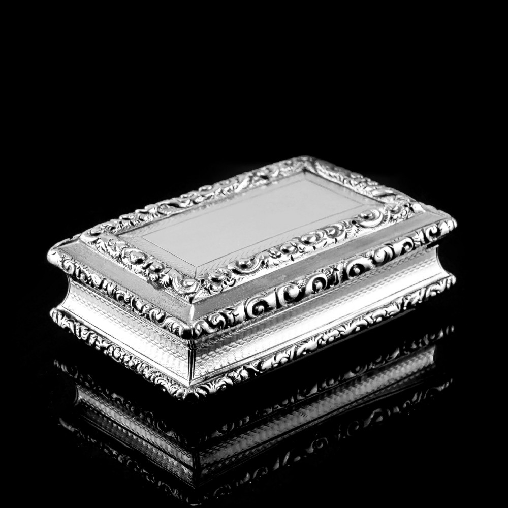 Antique Georgian Solid Silver Snuff Box with Beautiful Floral Border - Nathaniel Mills 1833 View VI