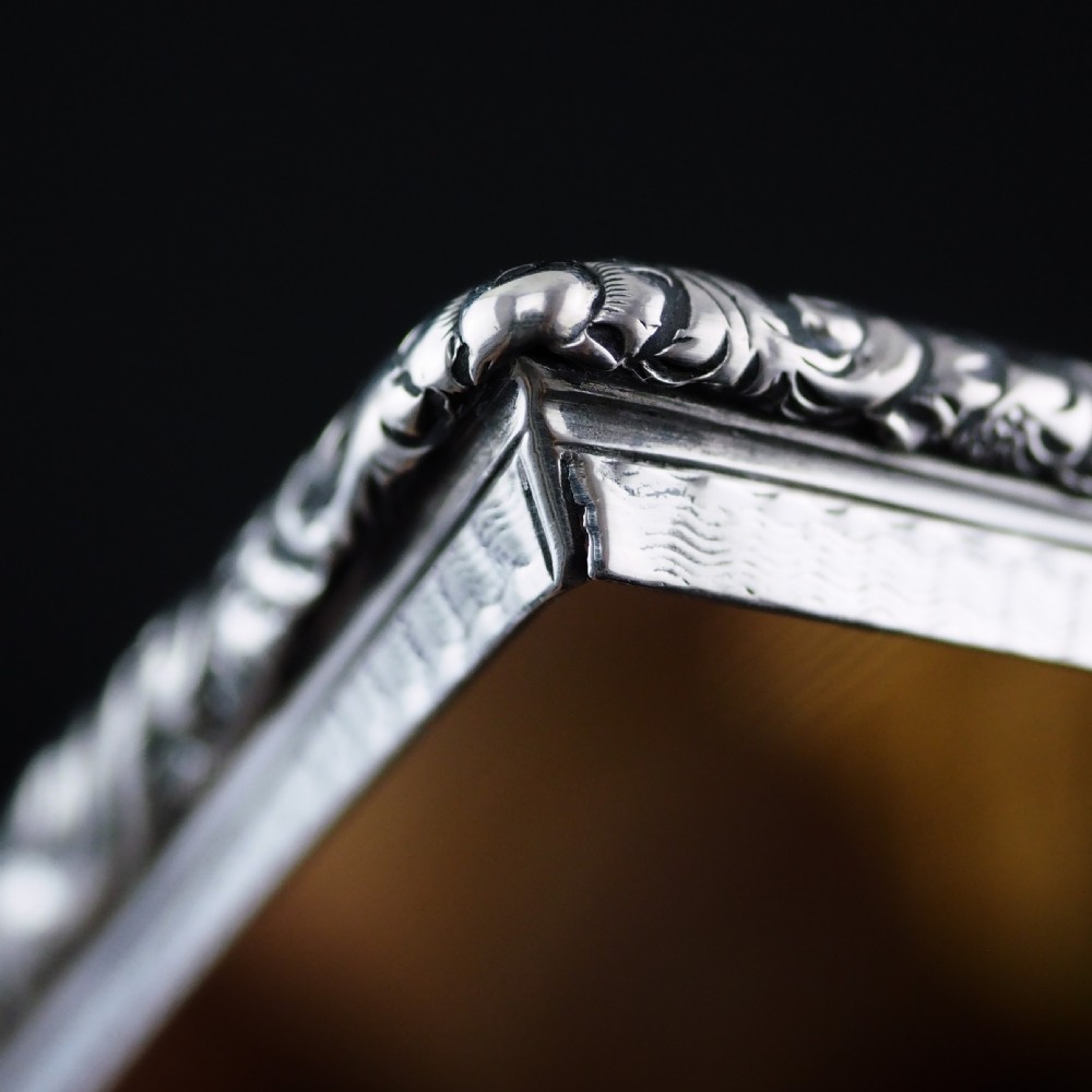 Antique Georgian Solid Silver Snuff Box with Beautiful Floral Border - Nathaniel Mills 1833 View XVI