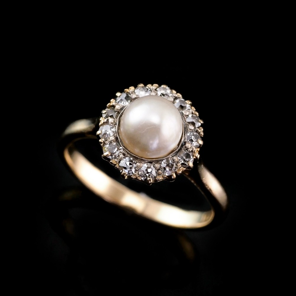 Antique Victorian 18K Gold Pearl & Diamond Cluster Ring - c.1890