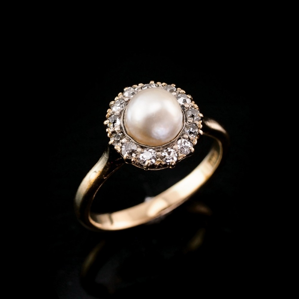Antique Victorian 18K Gold Pearl & Diamond Cluster Ring - c.1890 View IV