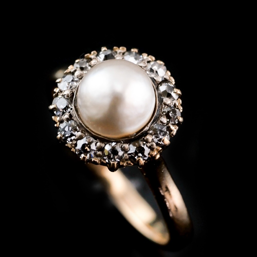 Antique Victorian 18K Gold Pearl & Diamond Cluster Ring - c.1890 View V
