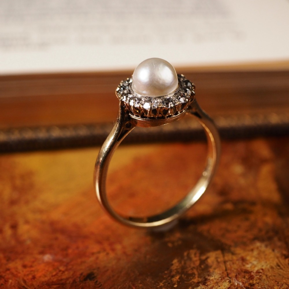 Antique Victorian 18K Gold Pearl & Diamond Cluster Ring - c.1890 View VII