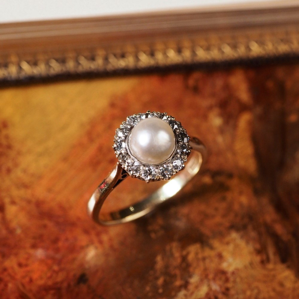 Antique Victorian 18K Gold Pearl & Diamond Cluster Ring - c.1890 View VIII