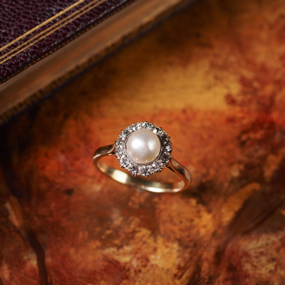 Antique Victorian 18K Gold Pearl & Diamond Cluster Ring - c.1890 View IX