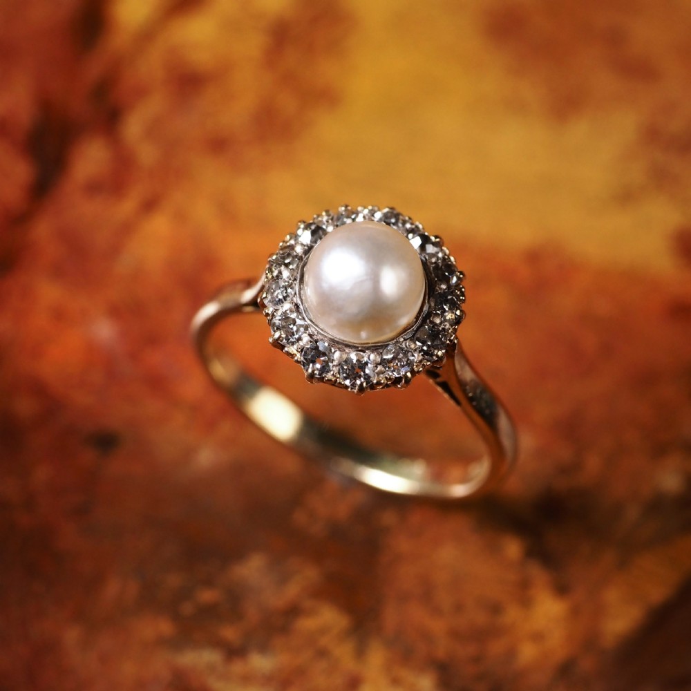 Antique Victorian 18K Gold Pearl & Diamond Cluster Ring - c.1890 View X