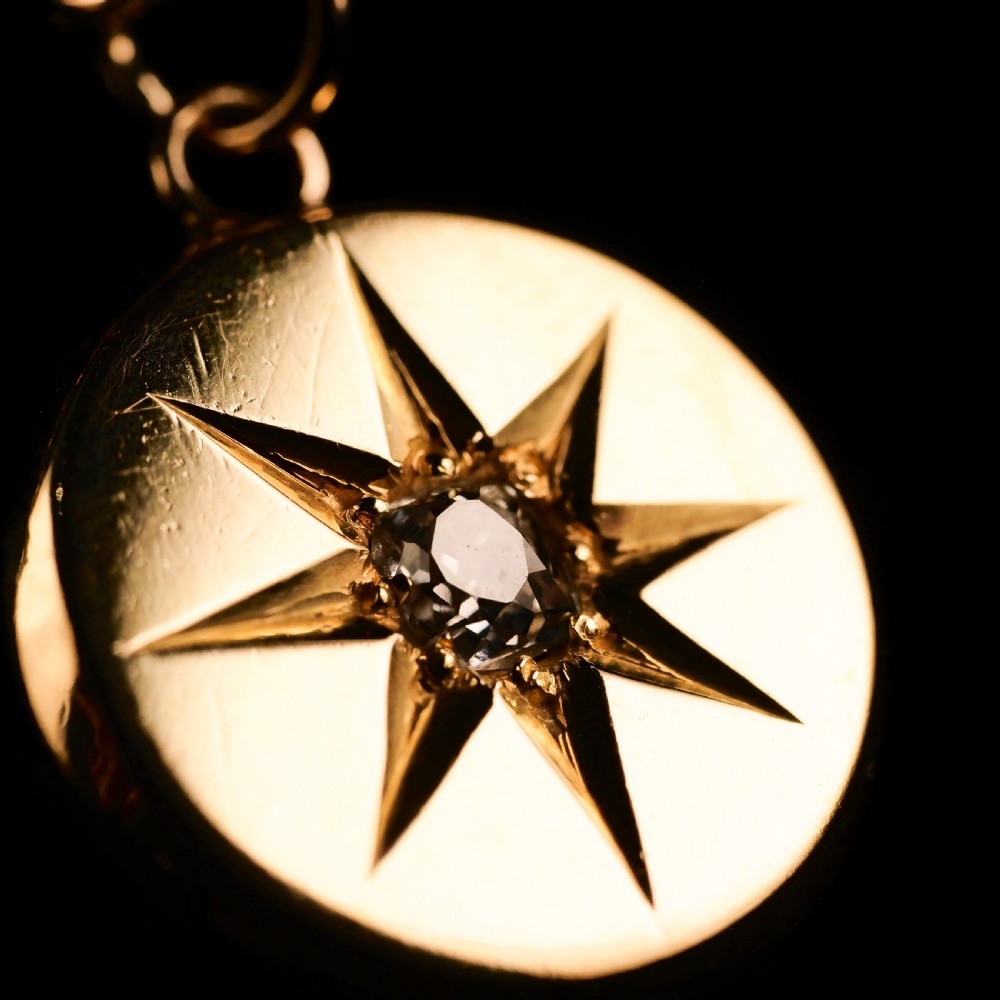 Antique Victorian Diamond Necklace 18K Gold Star Pendant & Chain c.1900 View II