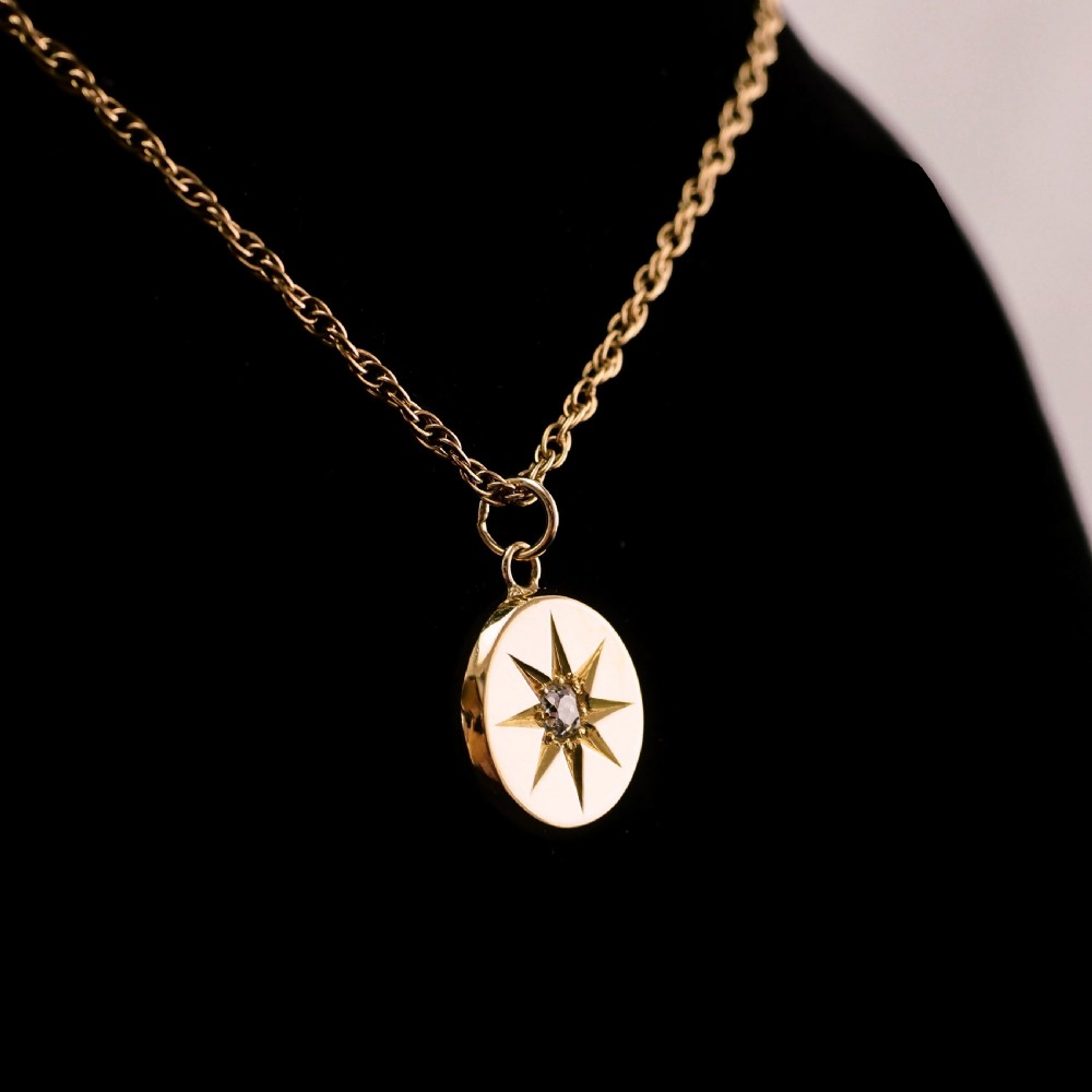 Antique Victorian Diamond Necklace 18K Gold Star Pendant & Chain c.1900 View III