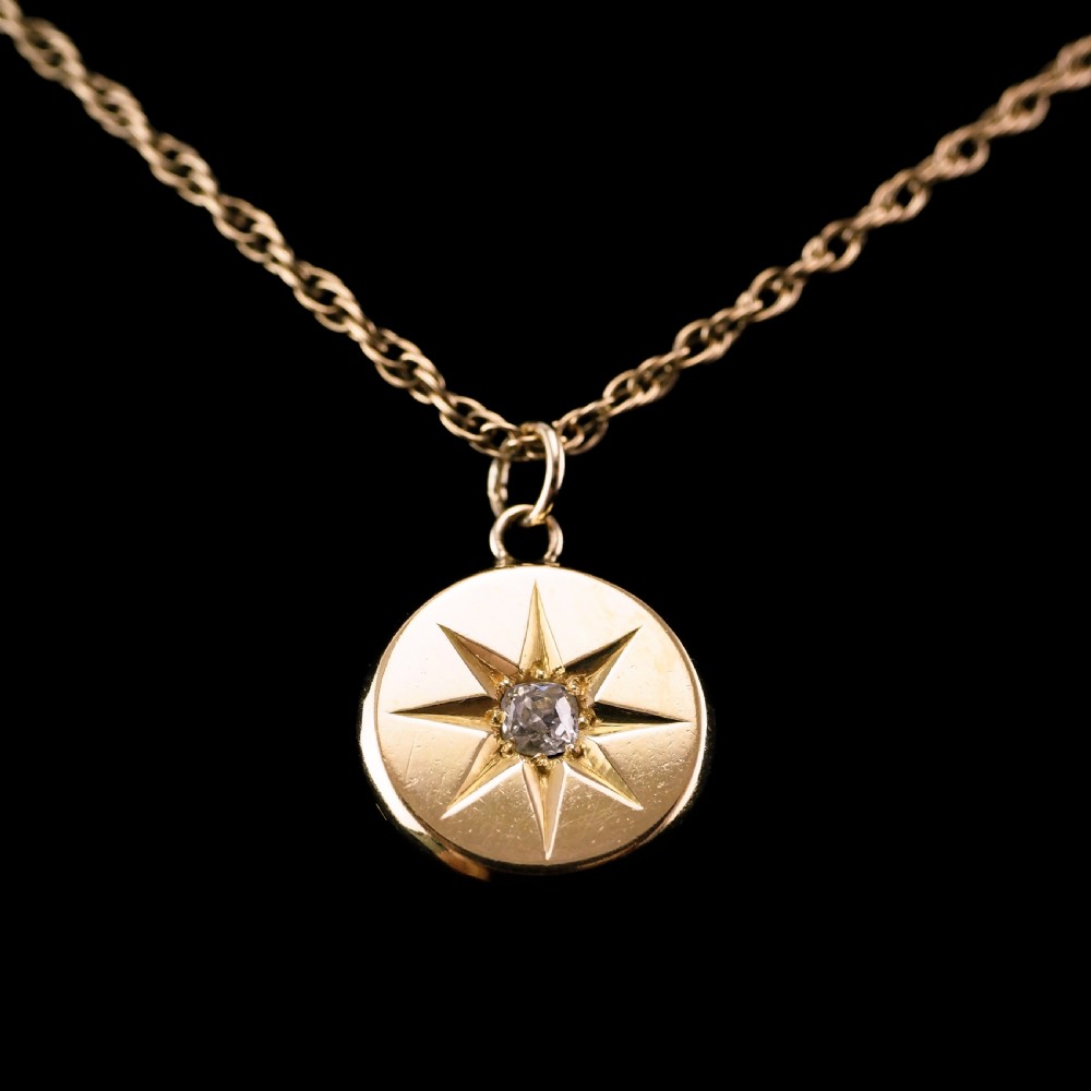 Antique Victorian Diamond Necklace 18K Gold Star Pendant & Chain c.1900 View IV