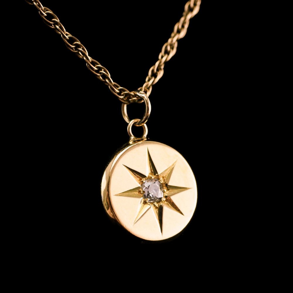 Antique Victorian Diamond Necklace 18K Gold Star Pendant & Chain c.1900 View VI