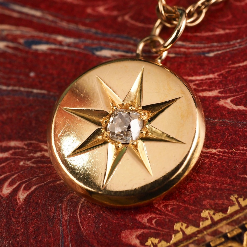 Antique Victorian Diamond Necklace 18K Gold Star Pendant & Chain c.1900 View VII