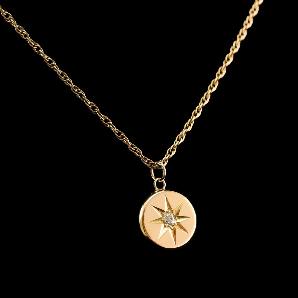 Antique Victorian Diamond Necklace 18K Gold Star Pendant & Chain c.1900 View VIII