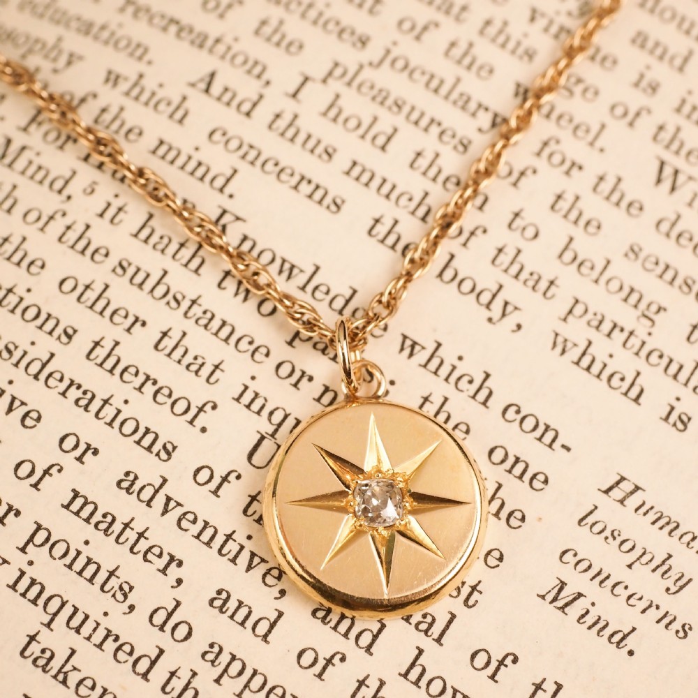 Antique Victorian Diamond Necklace 18K Gold Star Pendant & Chain c.1900 View IX