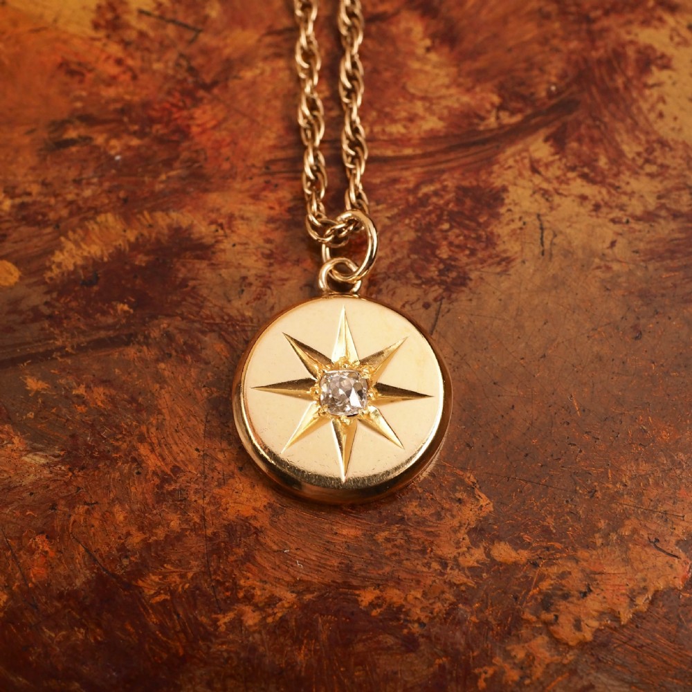 Antique Victorian Diamond Necklace 18K Gold Star Pendant & Chain c.1900 View X