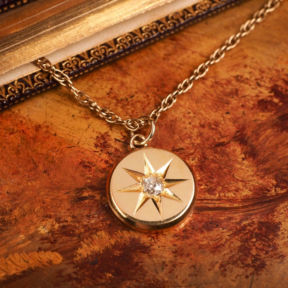 Antique Victorian Diamond Necklace 18K Gold Star Pendant & Chain c.1900 View XI