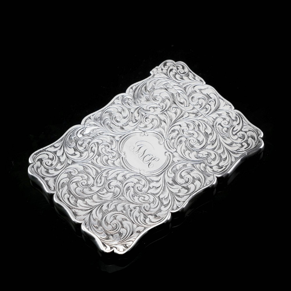 Antique Solid Silver Card Case Beautifully Hand Engraved Acanthus Motif - Edward Smith 1862 View XI