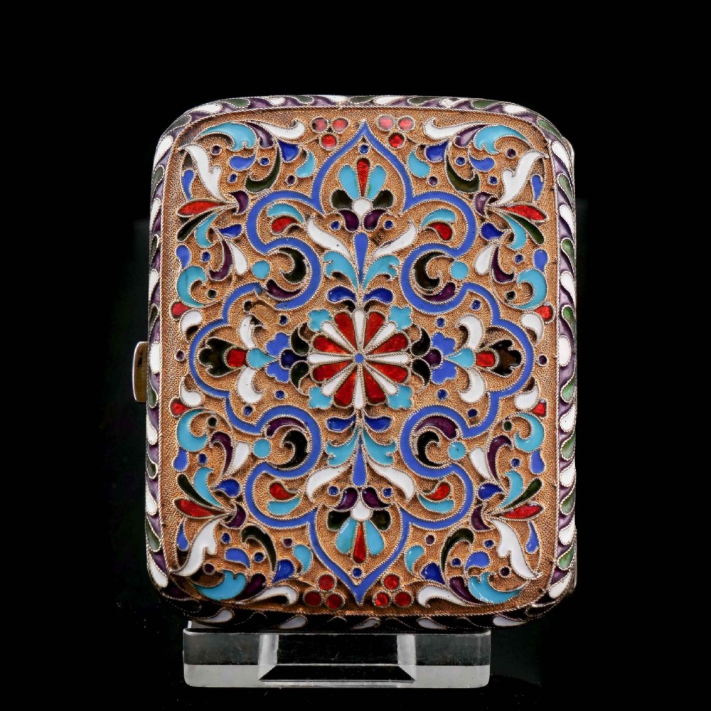 Antique Imperial Russian Solid Silver Cloisonne Enamel Purse/Case - Zverev Nikolay Nikolayevich c.1900 View III