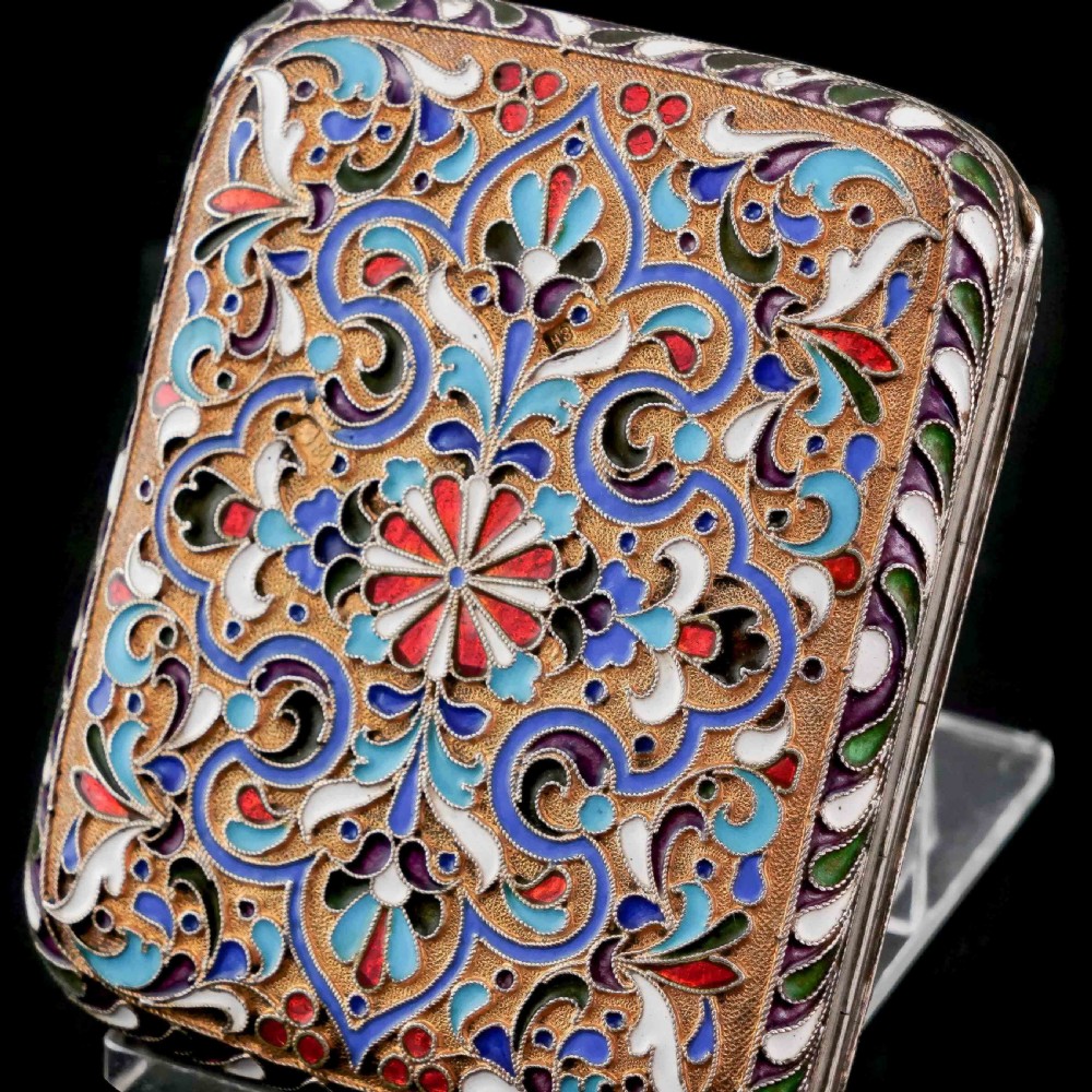 Antique Imperial Russian Solid Silver Cloisonne Enamel Purse/Case - Zverev Nikolay Nikolayevich c.1900 View V