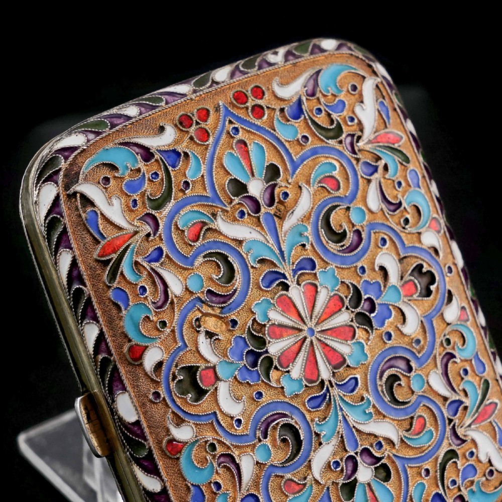 Antique Imperial Russian Solid Silver Cloisonne Enamel Purse/Case - Zverev Nikolay Nikolayevich c.1900 View VI