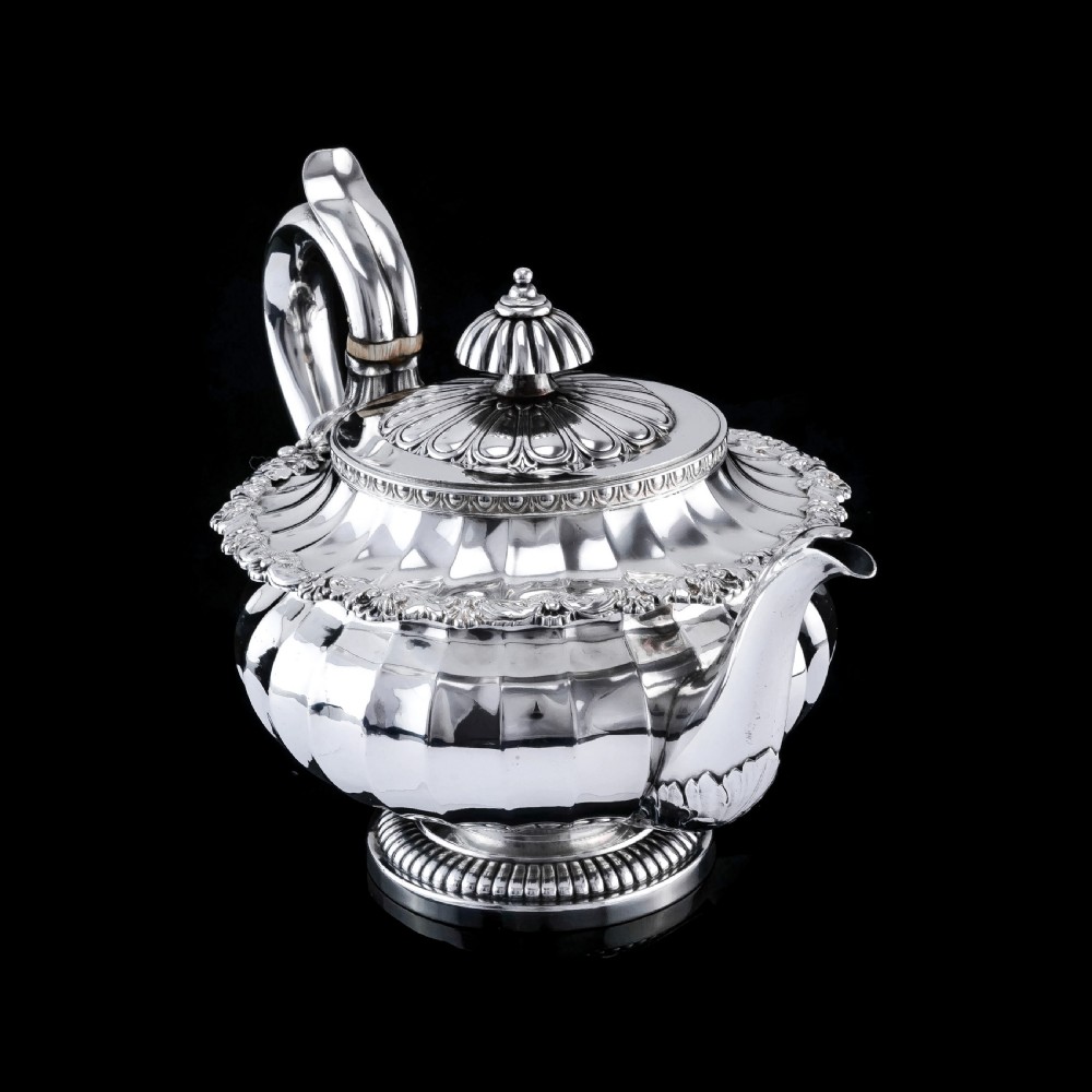 Antique Georgian Solid Silver Teapot Fluted Design by John Bridge (Rundell, Bridge & Rundell) 1827 - Top Maker View VII